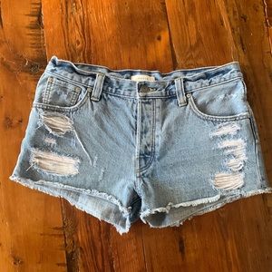 Aritzia Talula Denim Distressed Shorts Size 29